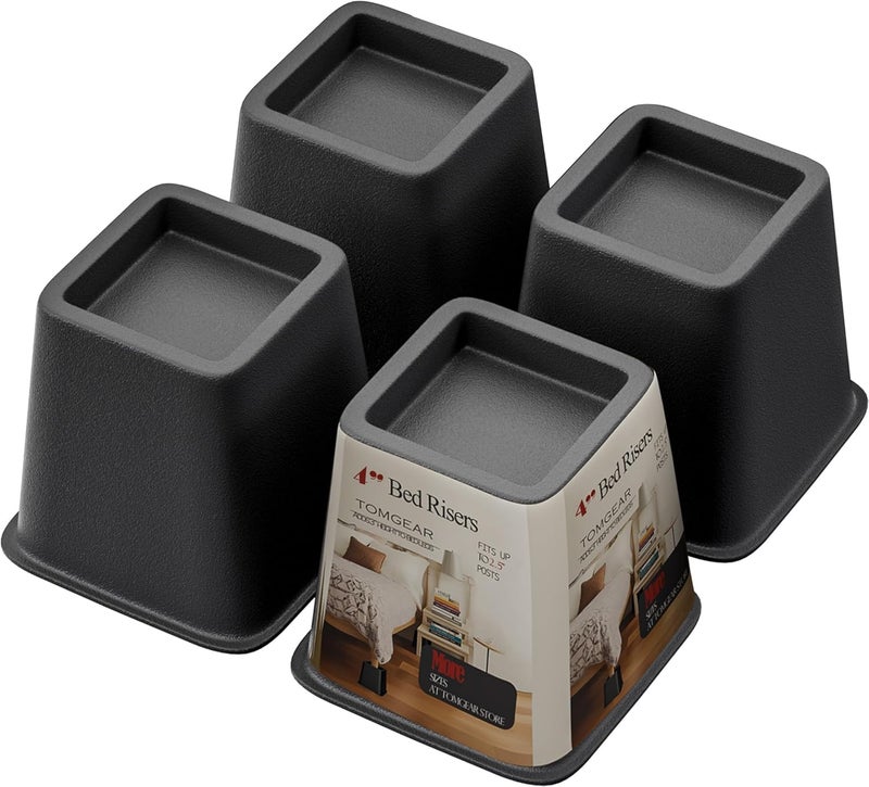 TomGear Bed Furniture Risers 4 Inches, Heavy Duty Bed Lifts, Furniture Risers for Bed, Couch, Desk, Sofa, Chair, Table Legs Extenders (Pack of 4, Black) - Image 1